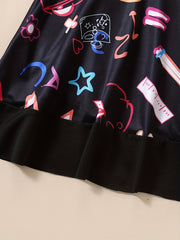 Girls Creative Doodle Halter Dress Swimsuit & Shorts Set