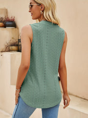 Eyelet Embroidered V Neck Tank Top Sleeveless Summer Casual Women's Tank
