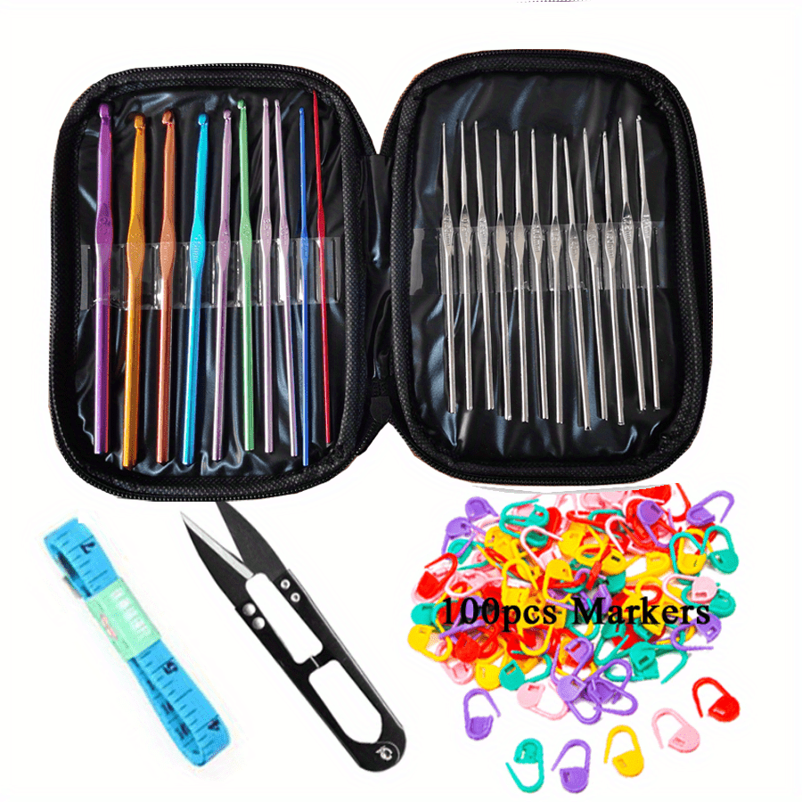 Multicolor Aluminum Crochet Hook Knitting Needles Set with Case