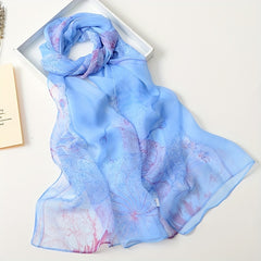 Lotus Pattern Chiffon Scarf Sunscreen Soft Shawl Wrap