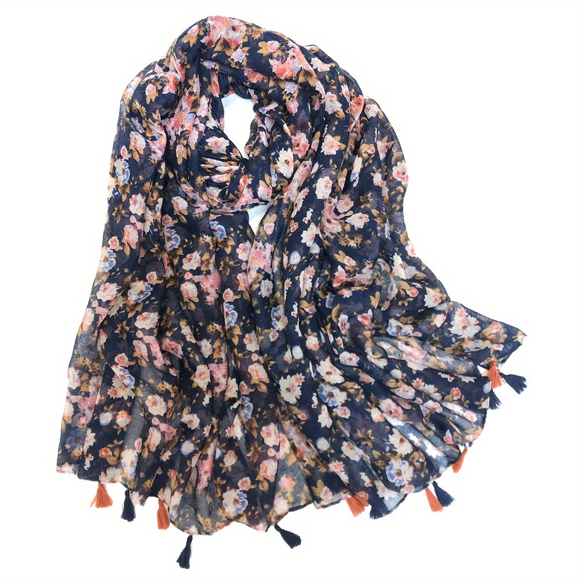 Boho Floral Tassel Scarf Vintage Shawl Windproof Head Wrap