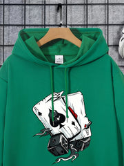 Poker Print Hoodie Men Kangaroo Pocket Loose Pullover Mens Clothing