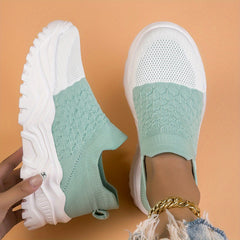 Two Tone Chunky Sneakers for Women Slip On Comfortable Walking Shoes
