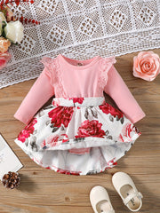 Baby Girl's Floral Romper Dress Ruffle Long Sleeve Puffy Dress