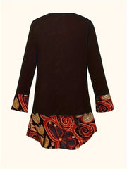 Colorblock Graphic Print Long Sleeve Round Neck Dress With Pockets