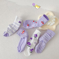 5 Pairs Girls Kids Cartoon Socks Breathable Comfy Children's Socks