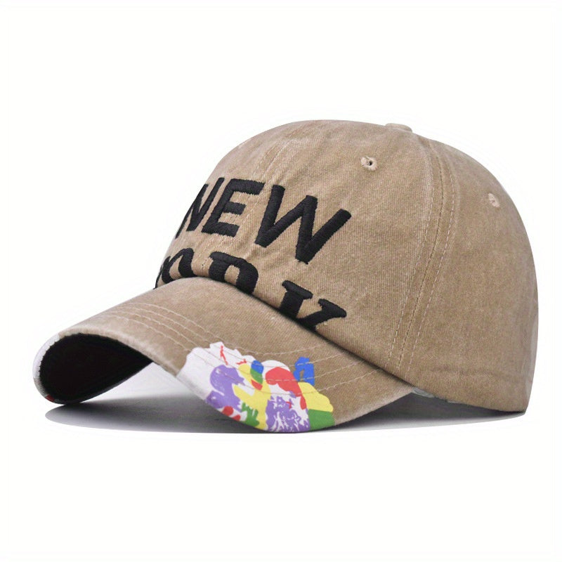 YORK Washed Baseball Cap Embroidery Casual Sun Hat Y2K Dad Hats