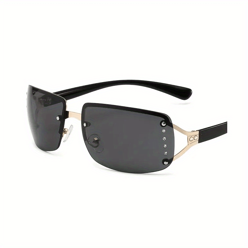Y2K Rimless Sunglasses Rhinestone Gradient Metal Glasses UV400