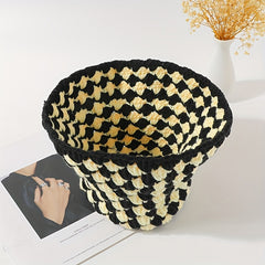 Vintage Checkerboard Bucket Hat Classic & Beige Crochet Cloche Hat