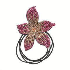 Women's Rhinestone Flower Resin Hair Tie Elastic Hair Rope