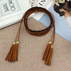 Boho Tassel Sash Belt Flower Hollow Knotted Belt Solid Waistband