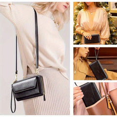 Womens RFID Wallet Purse Urban Style Zip Closure 2 Strap Lining Solid Pattern