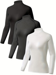 High Turtleneck Pullover Top Long Sleeves Stretch Warm Shirt Women