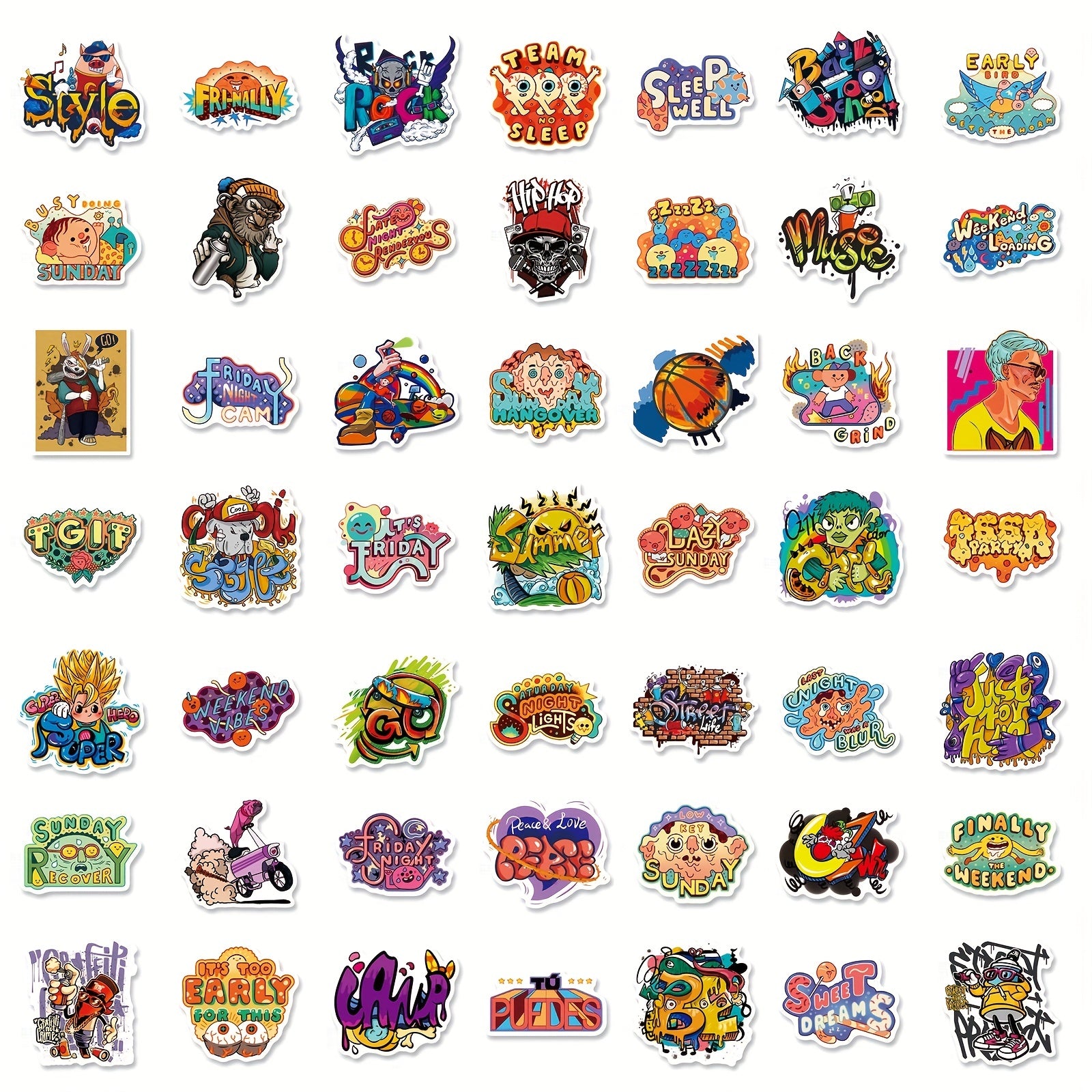 200pcs Graffiti Cartoon Vinyl Waterproof Stickers For Water Bottle Laptop Phone