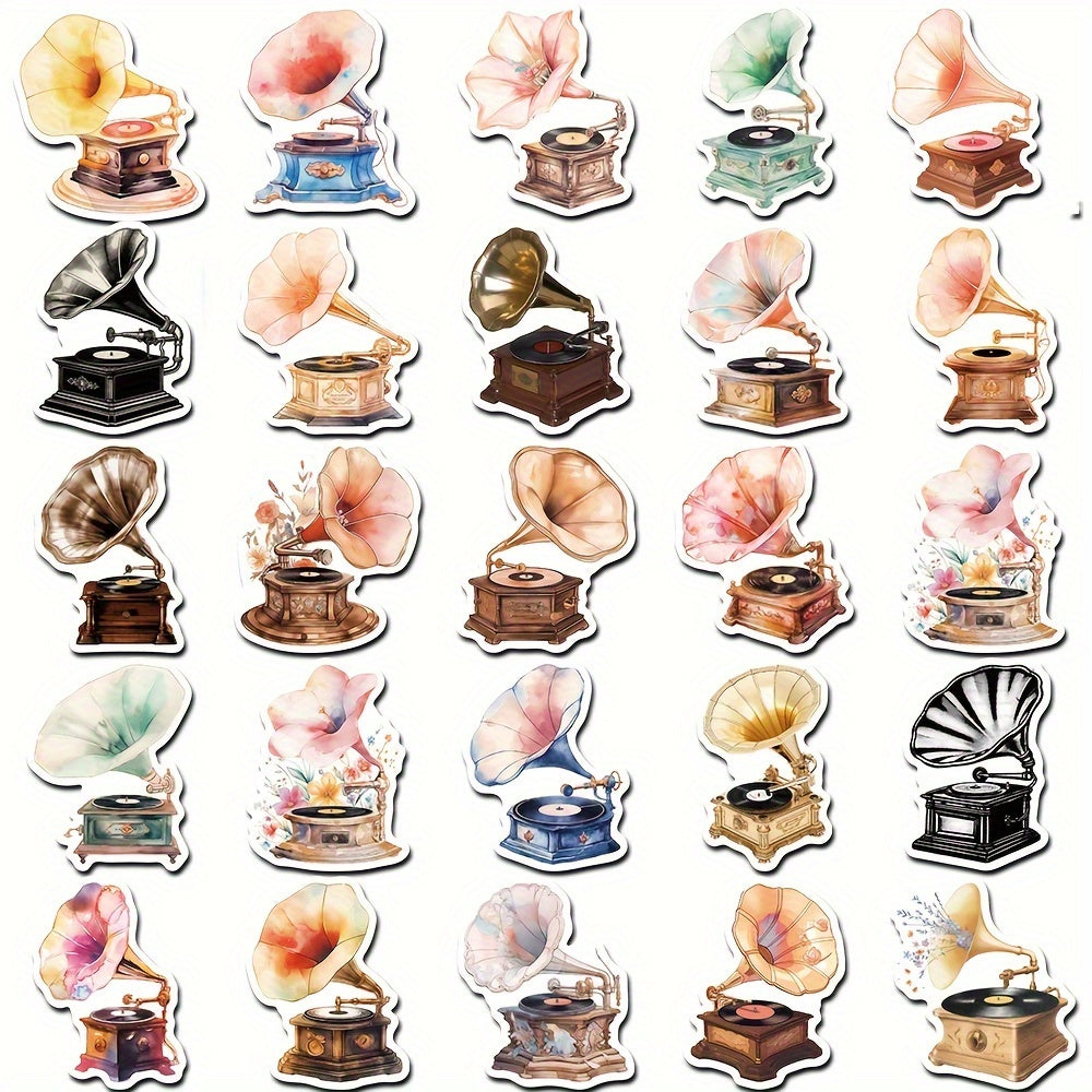 50pcs Retro Cartoon Phonograph Graffiti Stickers for Mobile Phone Skateboard