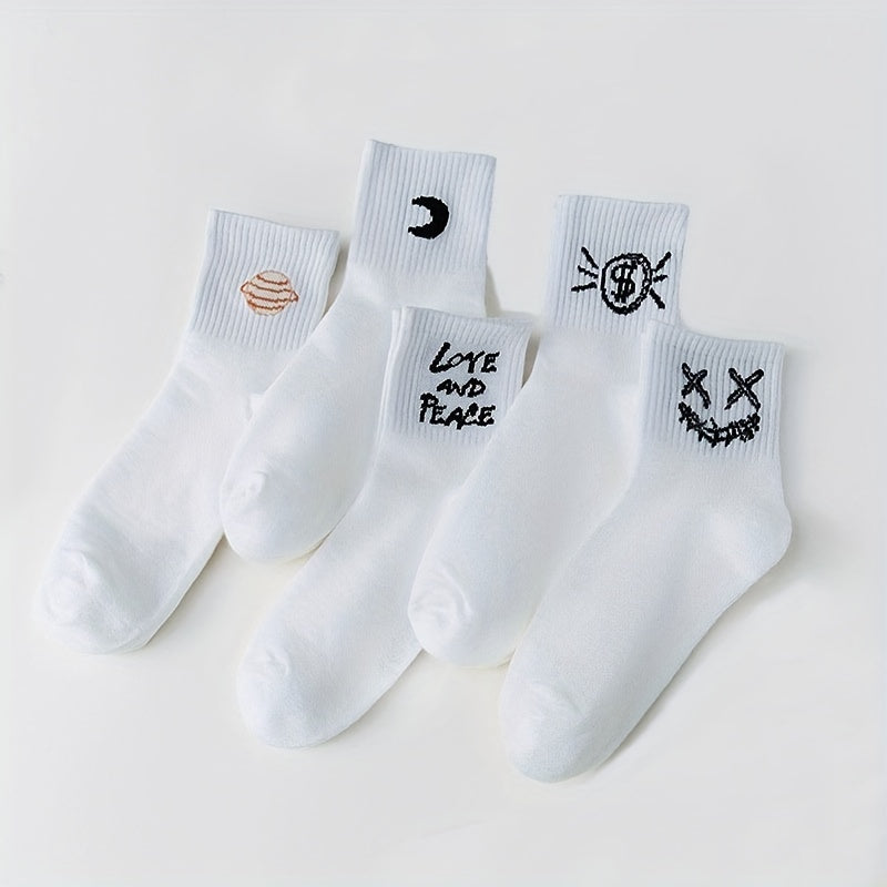 5 Pairs Cartoon Graffiti Socks Mid Tube Women's Stockings