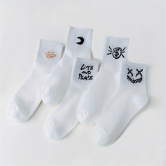 5 Pairs Cartoon Graffiti Socks Mid Tube Women's Stockings
