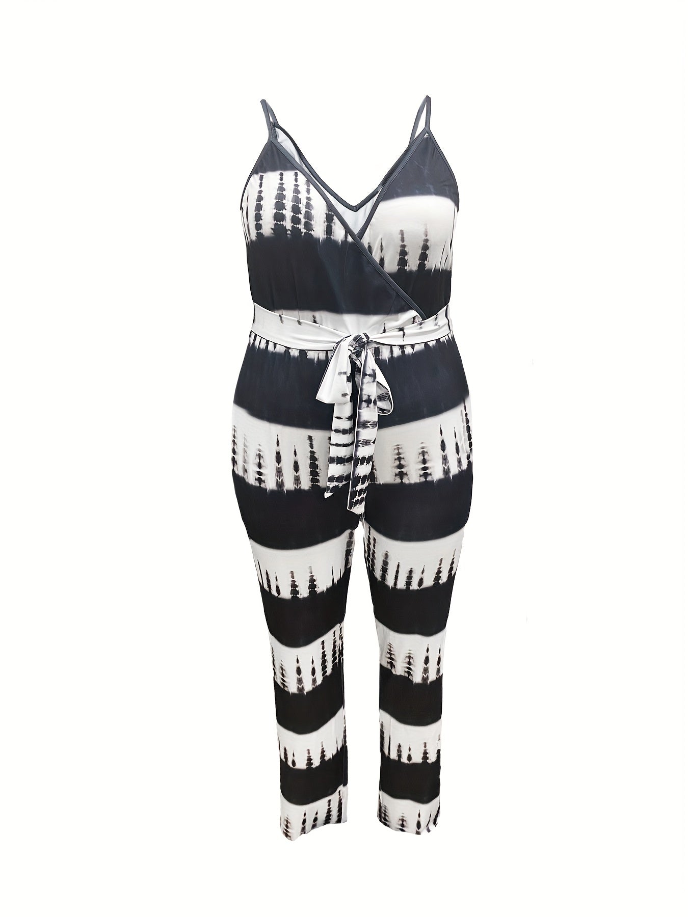 Tie Dye Surplice Neck Jumpsuit with Belt
