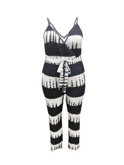 Tie Dye Surplice Neck Jumpsuit with Belt