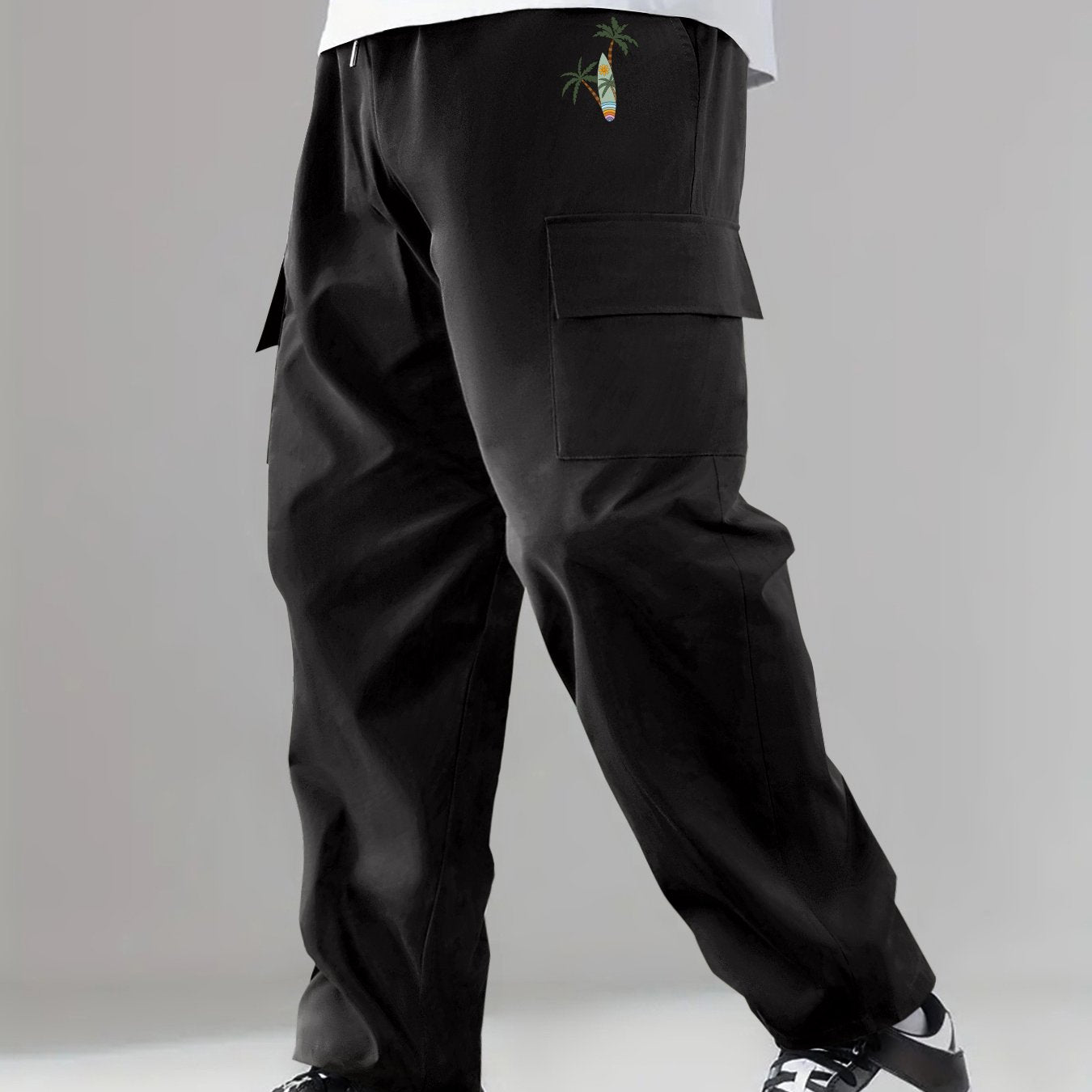 Pattern & Letter Print Men's Cargo Pants with Flap Pocket