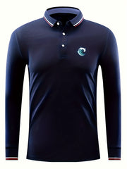 Men's Wave Print Long Sleeve Golf Shirt