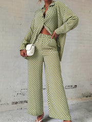 Plaid Print Two Piece Set Shirt & Pants Outfits Women's Clothing