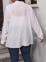 Solid Button Up Long Sleeve Sheer Blouse