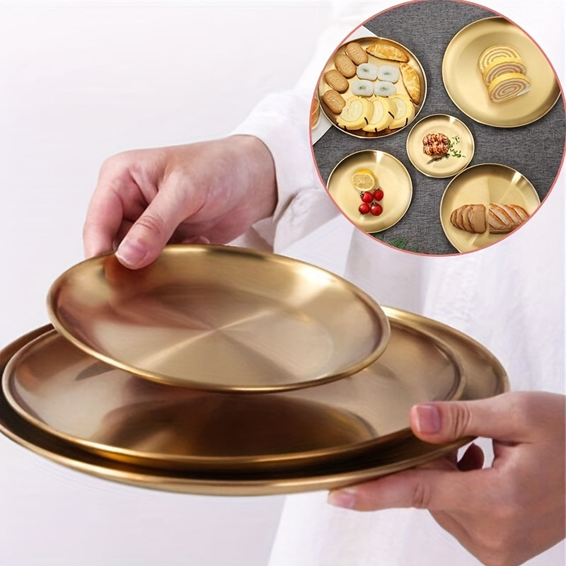 Stainless Steel Golden Dinner Plate Tray for Snacks, Cakes, Decor