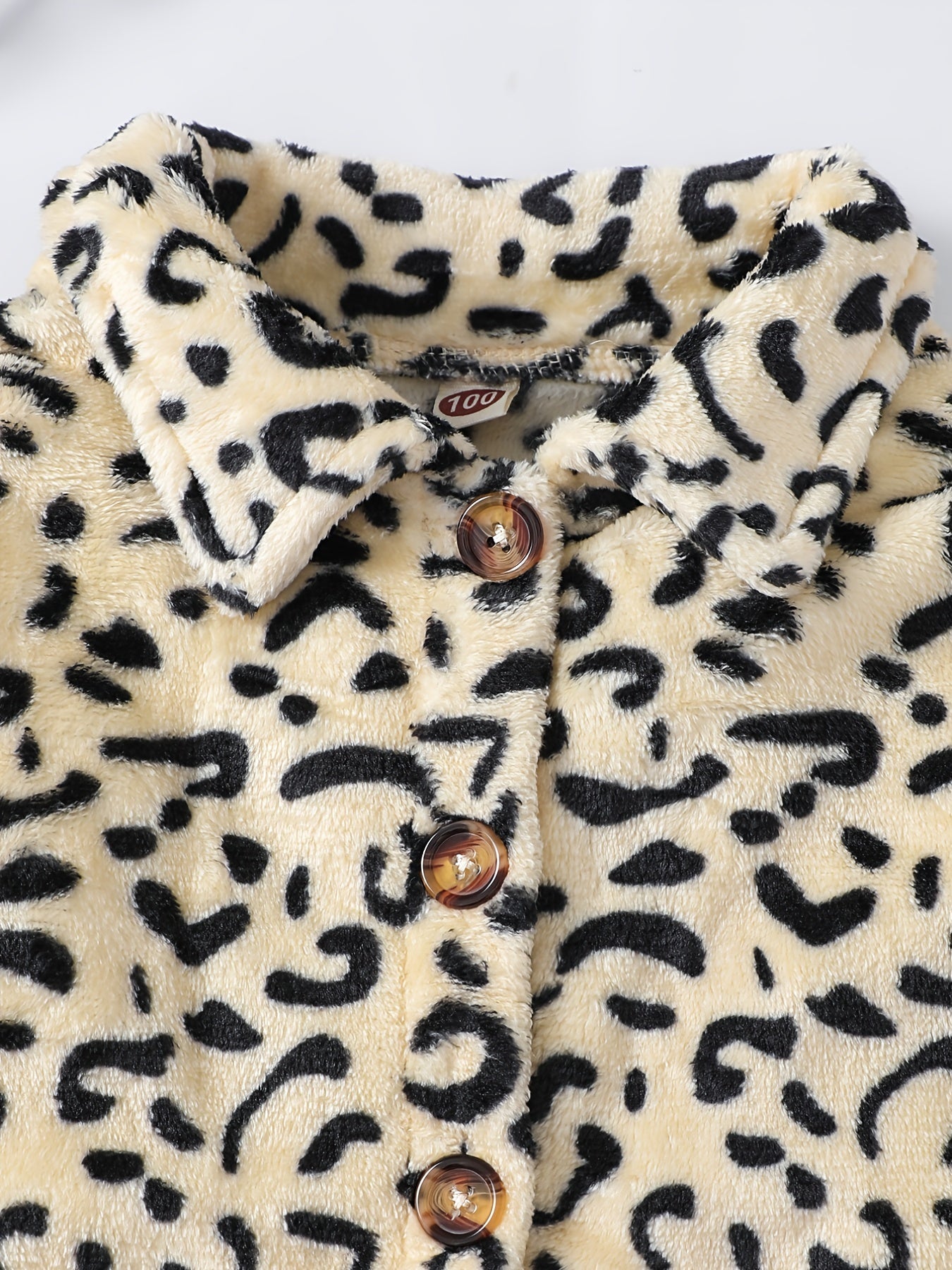 Girls Leopard Print Fleece Jacket, Winter Kids Clothes