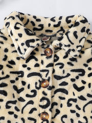 Girls Leopard Print Fleece Jacket, Winter Kids Clothes