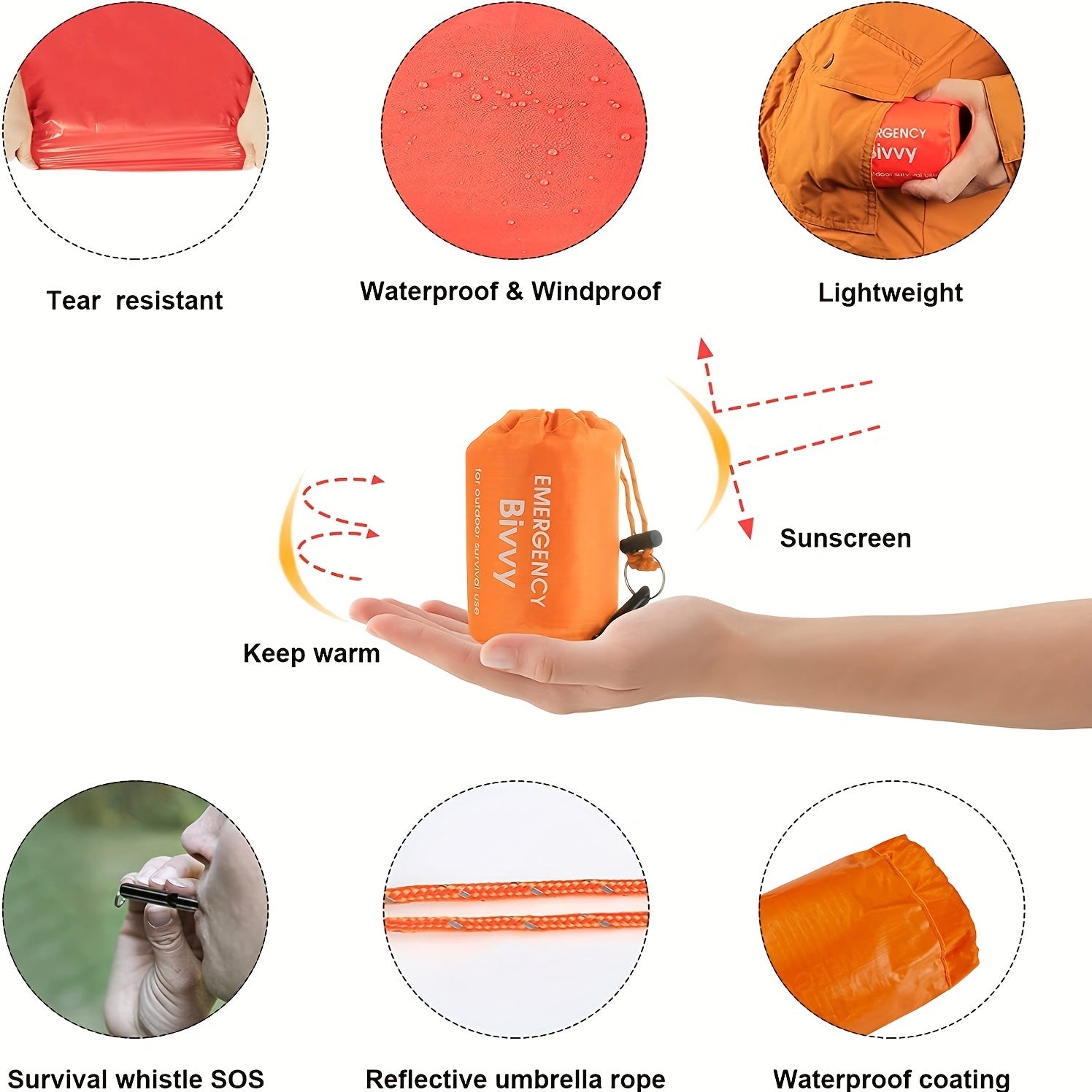 2pcs Waterproof Emergency Sleeping Blanket With Whistle 91x213cm