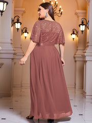 Sequin Lace Flutter Sleeve Maxi Bridesmaid Dress