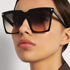 Square Frame Sunglasses Ombre Lens Glasses Rivet Decor Eyewear