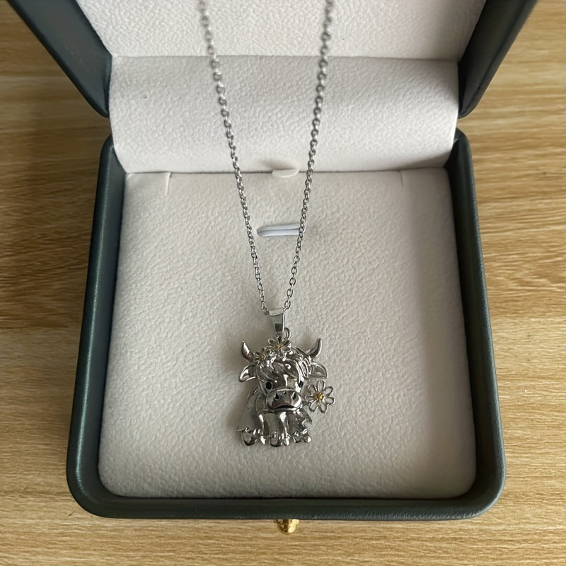 Cow Flower Pendant Necklace Animal Jewelry Gift For Girls