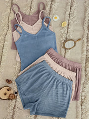 6 Pack Plus Size Waffle Knit Cami Top & Shorts Sleepwear Set