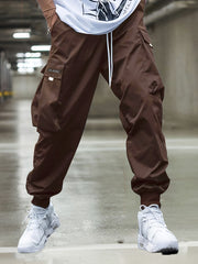 Tech Wear Pocket Harem Pants Men's Casual Stretch Waist Drawstring Cargo Pants