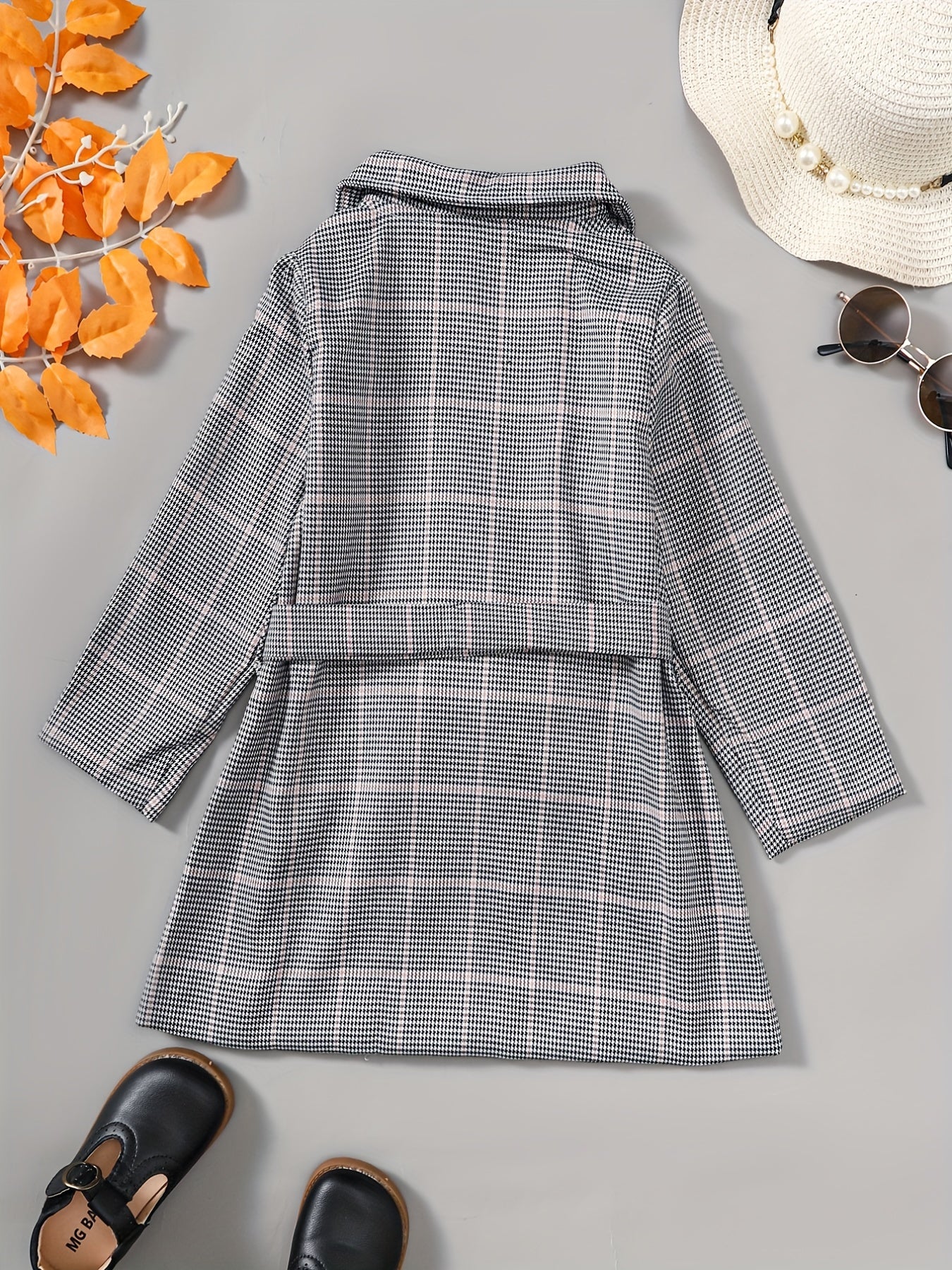 Girls Houndstooth Plaid Peacoat Jacket Kids Overcoat Fall Spring