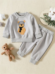 2pcs Kids Bear Embroidered Sweater Set