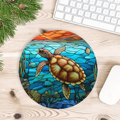 Stained Glass Sea Turtle Round Mouse Pad - Non Slip Rubber Base