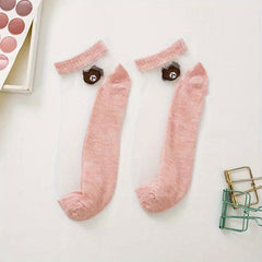 Cartoon Bear Print Socks & Ankle Socks Pack