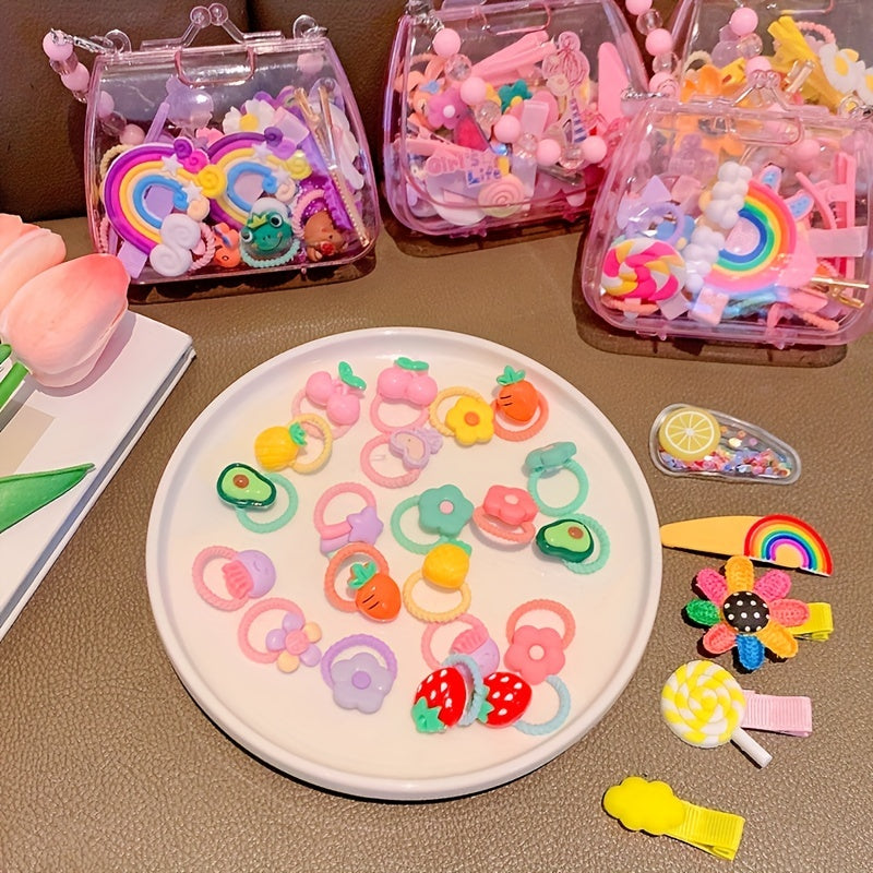 24pcs Fruits Flowers Rainbow Hair Clip Set for Girls