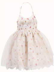 Vintage Toddler Halter Neck Dress with Tulle Lace - Baby Girl Summer Dress