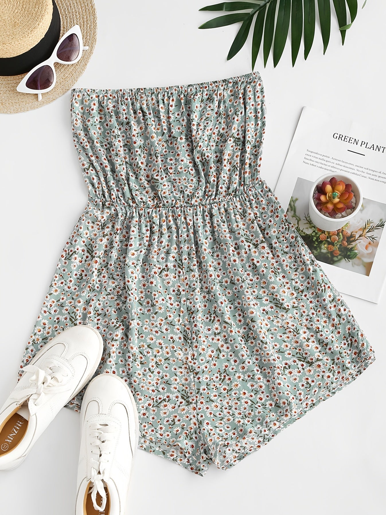Boho Ditsy Floral Off Shoulder Jumpsuit Short Length