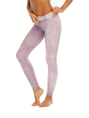 Light Purple Marble Print Yoga Leggings Tummy Control