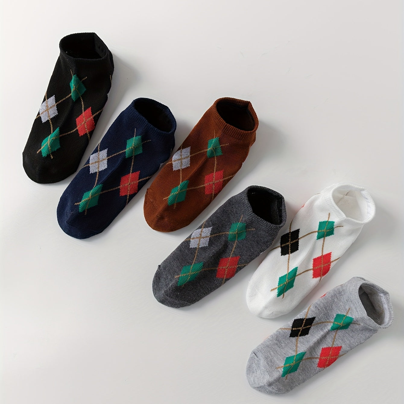 6 Pairs Argyle Ankle Socks for Women, Soft & Lightweight College Style Stockings