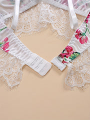 Contrast Lace Floral Print Push Up Lingerie Set Women's Plus