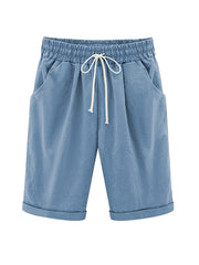 High Rise Drawstring Shorts Women's Plus Solid Casual S