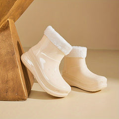 Warm Women's Rain Boots Thickened Mid Calf Water Shoes