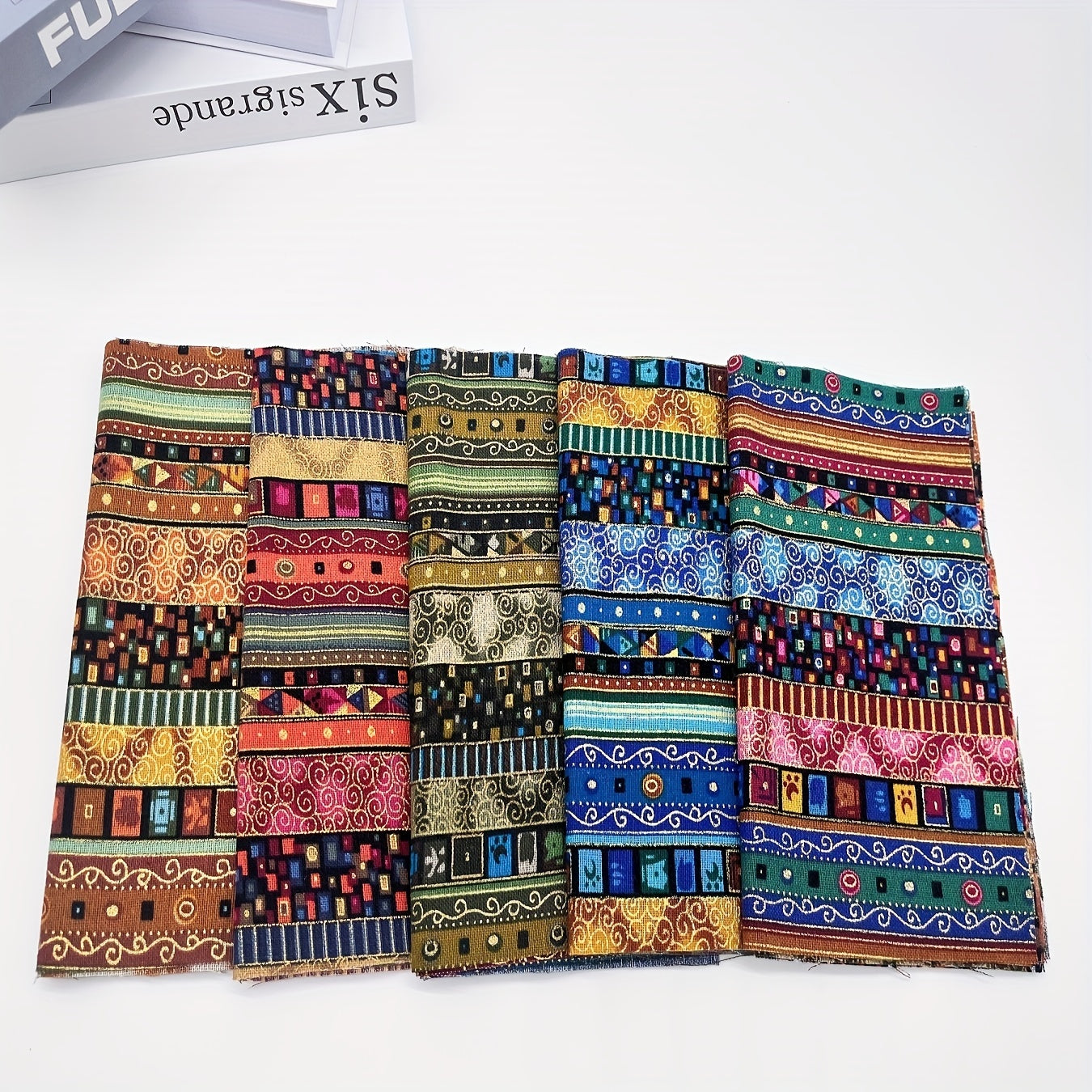 5pcs Ethnic Striped Bronzing Fabric Set DIY Patchwork Tablecloth Decoration