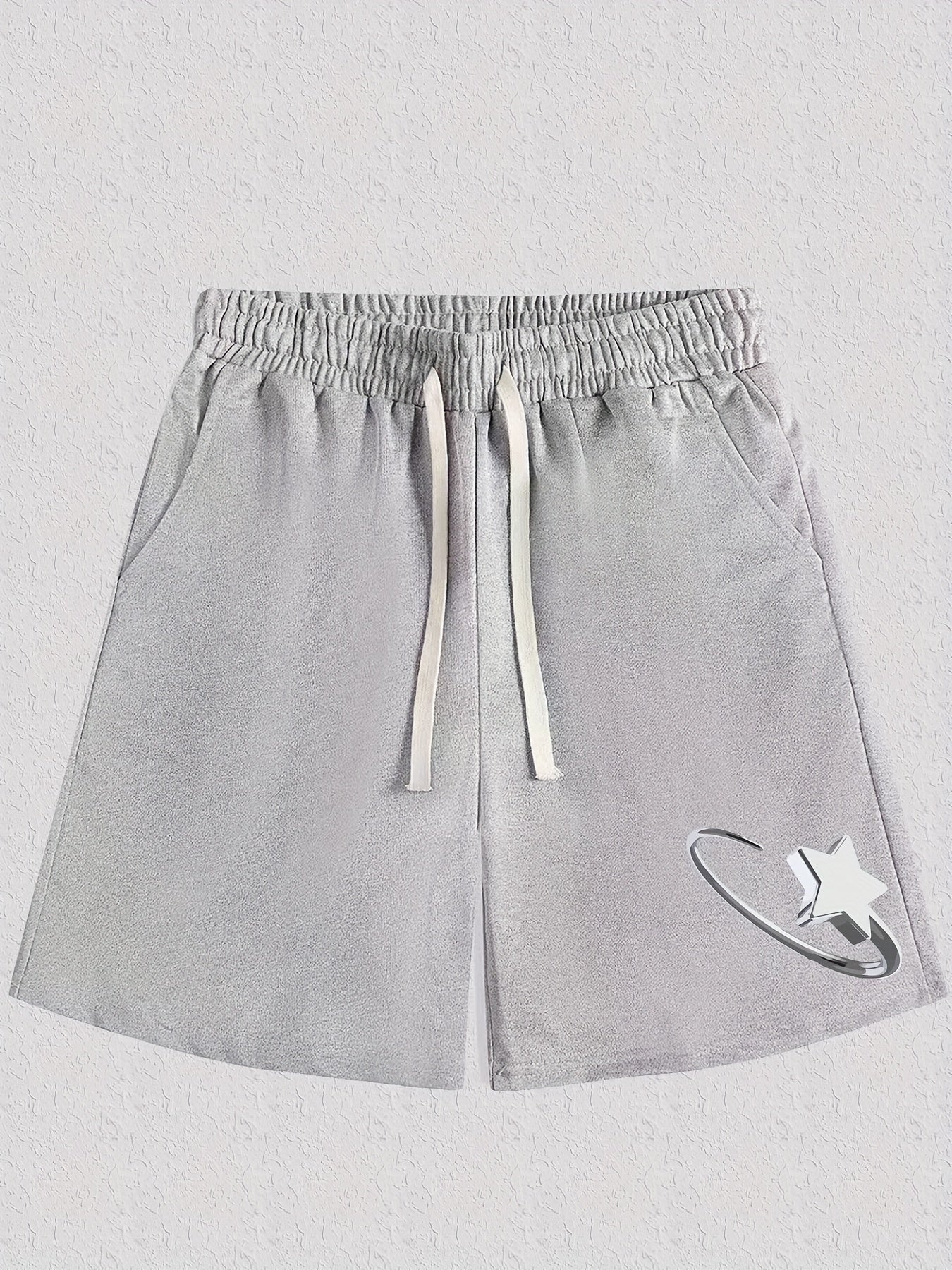 Star Pattern Comfy Shorts Men's Casual Stretch Elastic Waist Drawstring Shorts